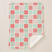 Patchwork Style Red en Blue Squares Patroon Sherpa Deken (Voorkant)