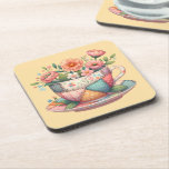 Patchwork Teacup with Whimsical Flowers Bier Onderzetter<br><div class="desc">A charming fusion of cozy cottagecore and nostalgic patchwork, this design features a teacup bursting with whimsical florals in soft, pastel hues. Each panel of the teacup is adorned with vintage-inspired fabric patterns—plaids, florals, and polka dots—stitched together with visible seams for a handmade, quilt-like look. The surrounding flowers bloom in...</div>