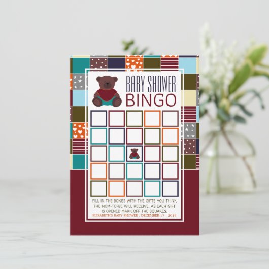 Patchwork Teddy Bear, Baby shower Bingo (Staand voorkant)
