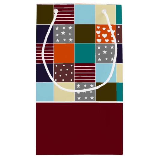 Patchwork Teddy Bear, Baby shower Dank je wel Klein Cadeauzakje (Achterkant)