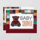 Patchwork Teddy Bear, Baby shower Invitation Uitnodiging Briefkaart (Voorkant / Achterkant)