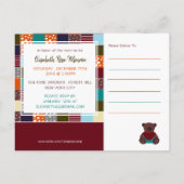 Patchwork Teddy Bear, Baby shower Invitation Uitnodiging Briefkaart (Achterkant)
