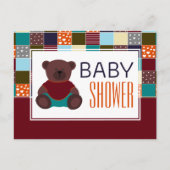Patchwork Teddy Bear, Baby shower Invitation Uitnodiging Briefkaart (Voorkant)