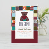 Patchwork Teddy Bear, Baby shower Kaart (Staand voorkant)