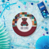 Patchwork Teddy Bear, Baby shower Papieren Bordje (Feest)