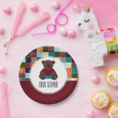 Patchwork Teddy Bear, Baby shower Papieren Bordje (Feest)