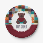 Patchwork Teddy Bear, Baby shower Papieren Bordje (Voorkant)