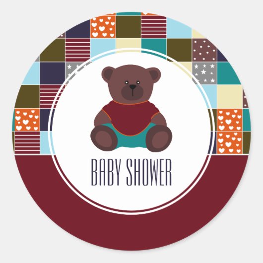 Patchwork Teddy Bear, Baby shower Ronde Sticker (Voorkant)