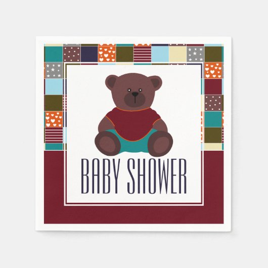 Patchwork Teddy Bear, Baby shower Servet (Voorkant)