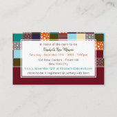 Patchwork Teddy Bear, Baby shower Ticket Invite Informatiekaartje (Achterkant)