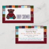 Patchwork Teddy Bear, Baby shower Ticket Invite Informatiekaartje (Voorkant / Achterkant)