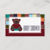 Patchwork Teddy Bear, Baby shower Ticket Invite Informatiekaartje (Voorkant)