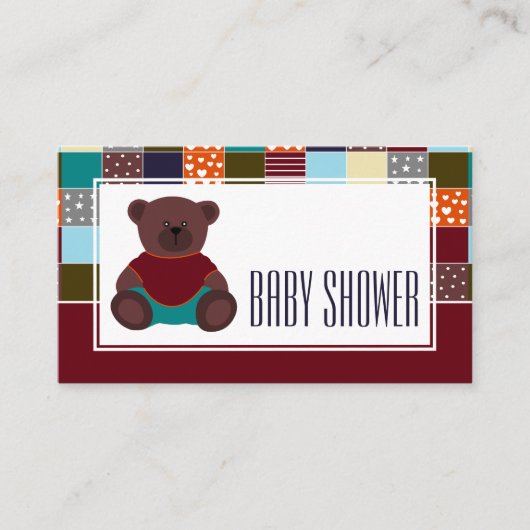 Patchwork Teddy Bear, Baby shower Ticket Invite Informatiekaartje (Voorkant)