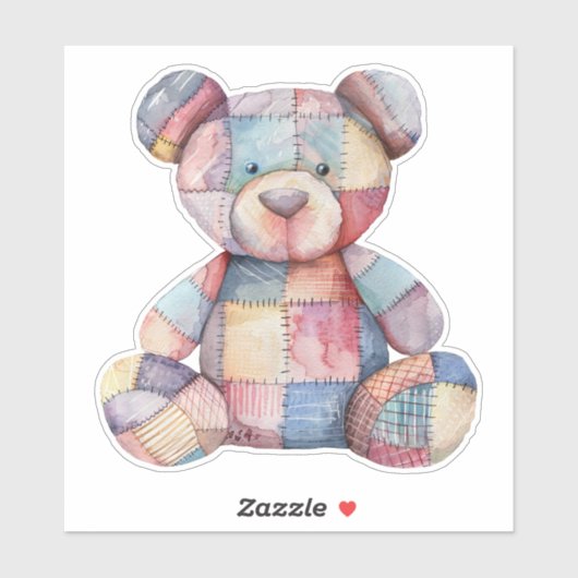 Patchwork Teddy Bear Sticker (Vel)