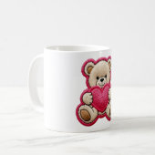 Patchwork Teddybeer met Hart Koffiemok (Voorkant links)