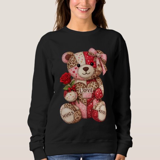 Patchwork Teddybeer Valentijn — Gequilteerde Luipa Trui (Voorkant)