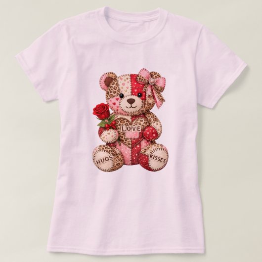 Patchwork Teddybeer Valentijns — Gewatteerde Luipa T-shirt (Design voorkant)