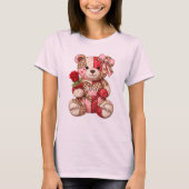 Patchwork Teddybeer Valentijns — Gewatteerde Luipa T-shirt (Voorkant)
