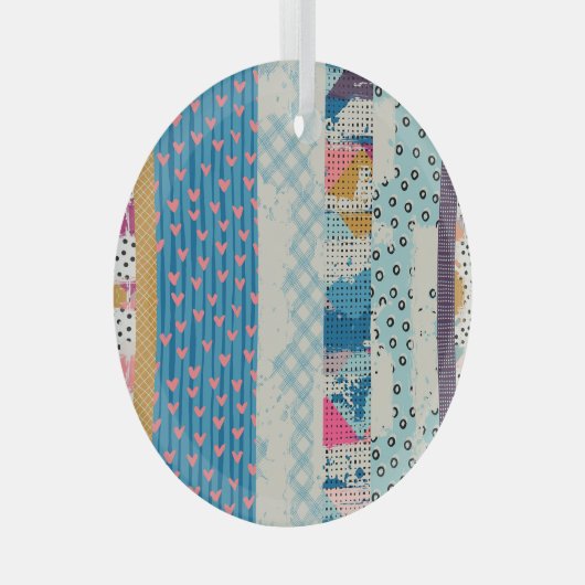 Patchwork Tegels Naadloos Patroonontwerp Glas Ornament (Voorkant Rechts)