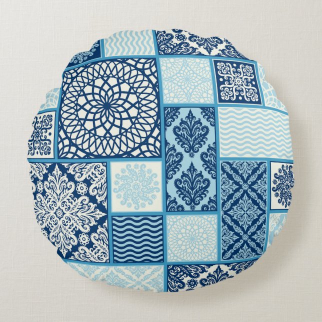 Patchwork tegels, naadloze achtergrond. rond kussen (Voorkant)