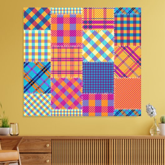 Patchwork textiel: naadloos  patroon. canvas afdruk (Insitu (Woonkamer))