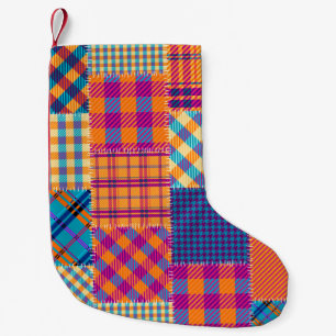 Patchwork textiel: naadloos patroon. kleine kerstsok