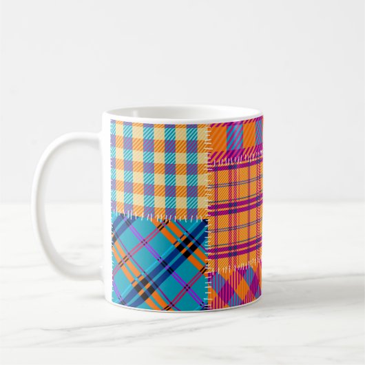 Patchwork textiel: naadloos patroon. koffiemok (Links)