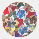 Patchwork Textiel Sterren Patroon Ronde Sticker (Voorkant)