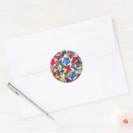 Patchwork Textiel Sterren Patroon Ronde Sticker (Envelop)