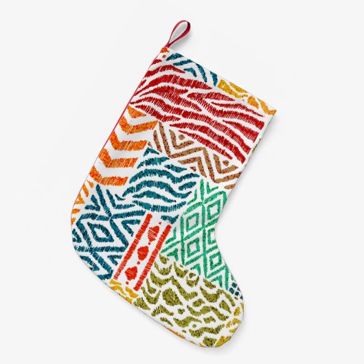 Patchwork texturen: Handgetekende dierenprint Kleine Kerstsok (Voorkant (Hangend))