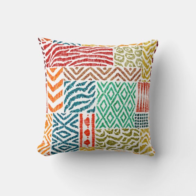 Patchwork texturen: Handgetekende dierenprint Kussen (Voorkant)