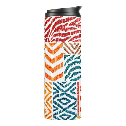 Patchwork texturen: Handgetekende dierenprint Thermosbeker (Gedraaid links)