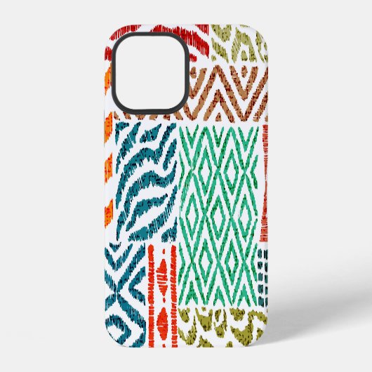 Patchwork Textures: Handgetekende Dierprint iPhone Hoesje (Achterkant)
