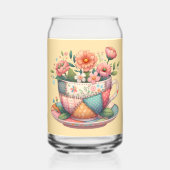 Patchwork theekop met grillige bloemen blikvorm glas (Voorkant)