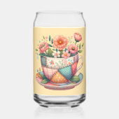 Patchwork theekop met grillige bloemen blikvorm glas (Achterkant)