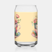 Patchwork theekop met grillige bloemen blikvorm glas (Links)