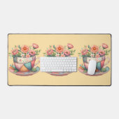 Patchwork theekop met grillige bloemen bureaumat (Keyboard & Muis)