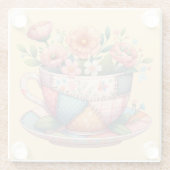 Patchwork theekop met grillige bloemen glazen onderzetter (Achterkant)