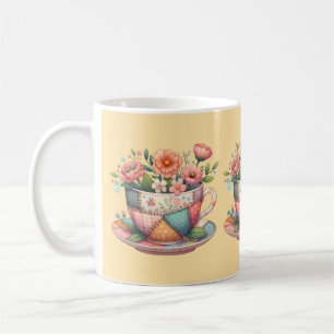 Patchwork theekop met grillige bloemen koffiemok