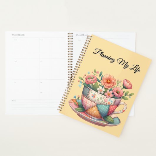 Patchwork theekop met grillige bloemen planner (Display)