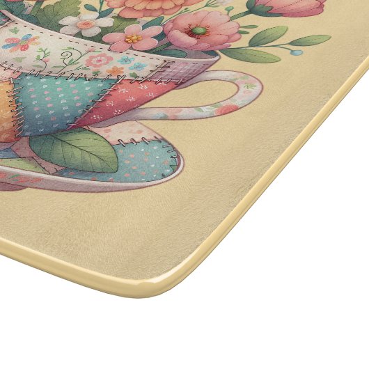 Patchwork theekop met grillige bloemen snijplank (Hoek)