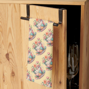 Patchwork theekop met grillige bloemen theedoek