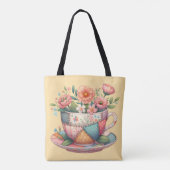 Patchwork theekop met grillige bloemen tote bag (Achterkant)