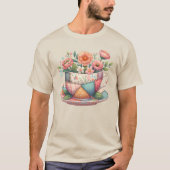 Patchwork Theekop met Whimsical Bloemen T-shirt (Voorkant)