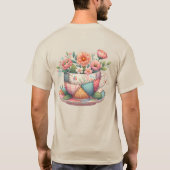 Patchwork Theekop met Whimsical Bloemen T-shirt (Achterkant)