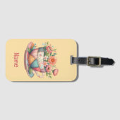 Patchwork Theekop met Whimsische Bloemen Bagagelabel (Voorkant (horizontaal))
