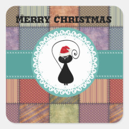 Patchwork trendy schattige kerstkat wintervakantie vierkante sticker