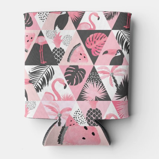 Patchwork Tropical: Flamingo Watermeloen Naadloos. Blikjeskoeler (Voorkant)