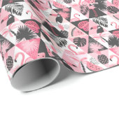 Patchwork Tropical: Flamingo Watermeloen Naadloos. Cadeaupapier (Rol Hoek)