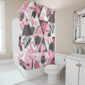 Patchwork Tropical: Flamingo Watermeloen Naadloos. Douchegordijn (In situ)